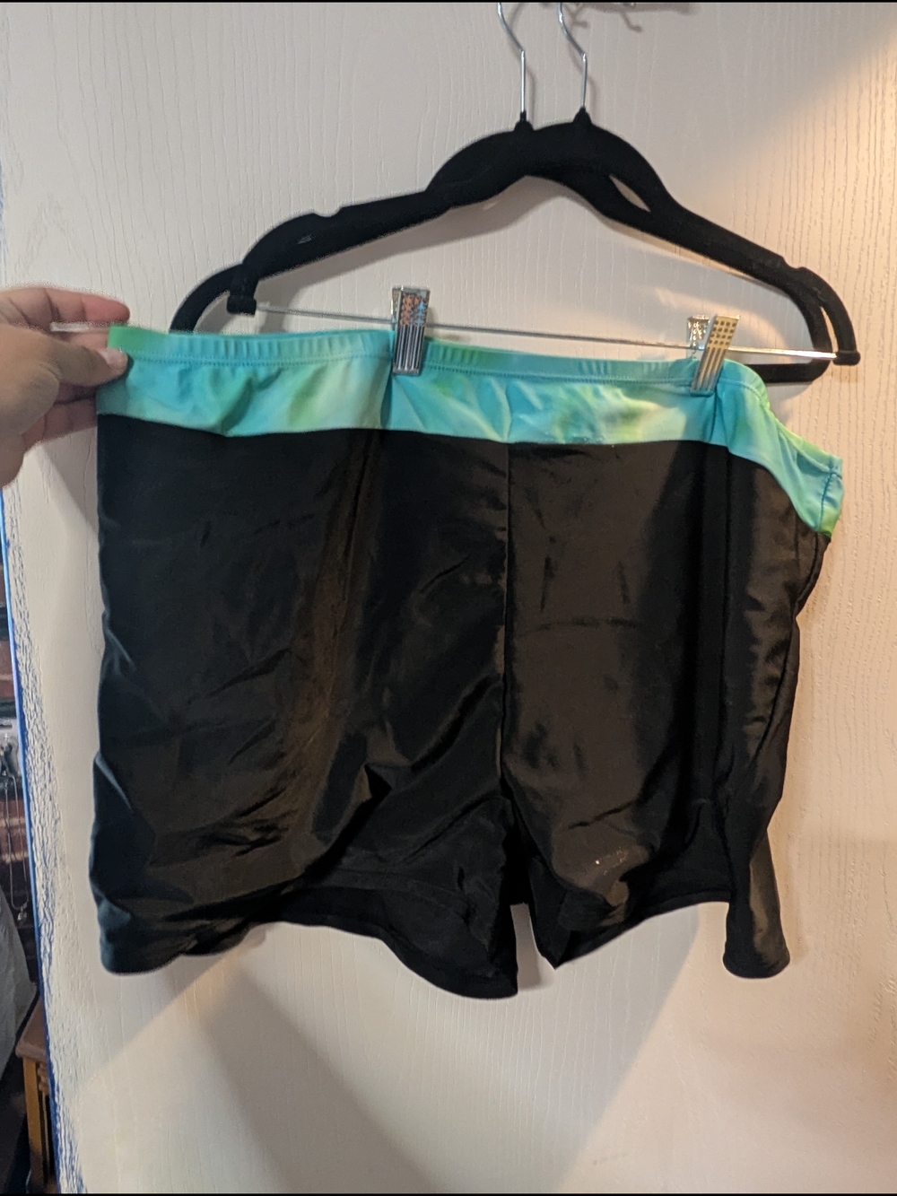 Black Swim Shorts with Aqua Green Waistband (B129)